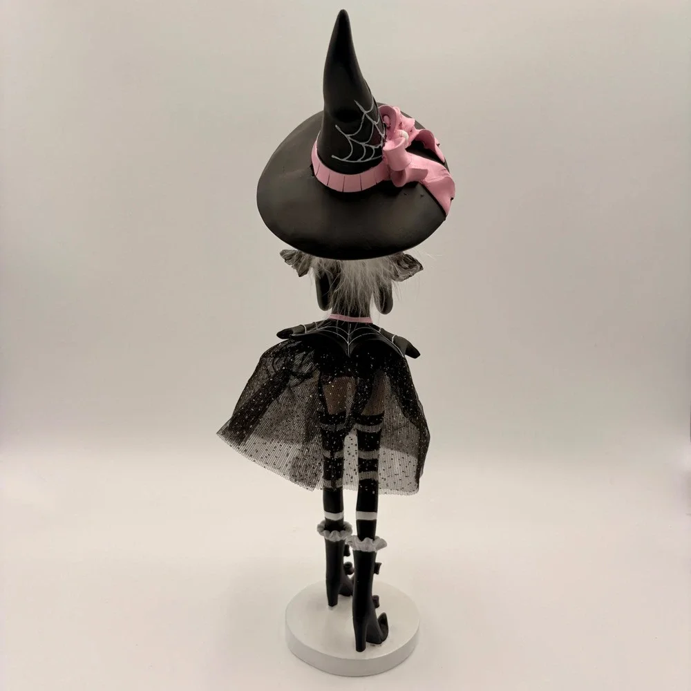 Halloween Witch Figurine with Frog Pink Black Decor